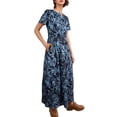 thumbnail image 2 of Vestido largo ACCPUR para mujer, estilo bohemio, floral, cuello en V, azul marino, 2 of 6