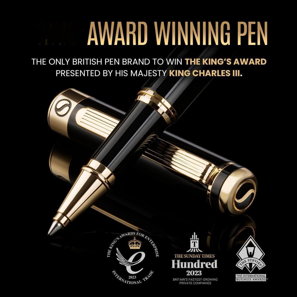 Black Lacquer Rollerball Pen - Stunning Luxury  Real Schmidt Ink Refill Roller Ball Gift Set For Men & Women Professional Executive Office Nice Pens