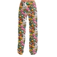 thumbnail image 4 of Easter Pajama Bottoms Women Drawstring Bunny Egg Print Loungewear Elastic Waist Casual Fit Lounge Pants Wide Leg Trendy Comfy with Pockets Pants, #276 Green M, 4 of 5