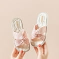 thumbnail image 2 of ZACPNCV Girl's Bow Open Toe Slip on Slippers PU Leather Slides Flat Sandals Pink 7-8 Years, 2 of 7