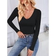 thumbnail image 4 of Long Sleeve Shirts for Women 2025 Fall Fashion V Neck Basics Crop Tops Slim Fitted Y2K Tops Outfits Clothes Black S, 4 of 8