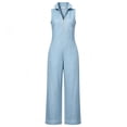 thumbnail image 5 of PWPSG Womens Stand Collar Sleeveless Half Zip Jumpsuits Contrast Stitch Wide Leg Pants with Side Entry Pockets Blue XL, 5 of 5