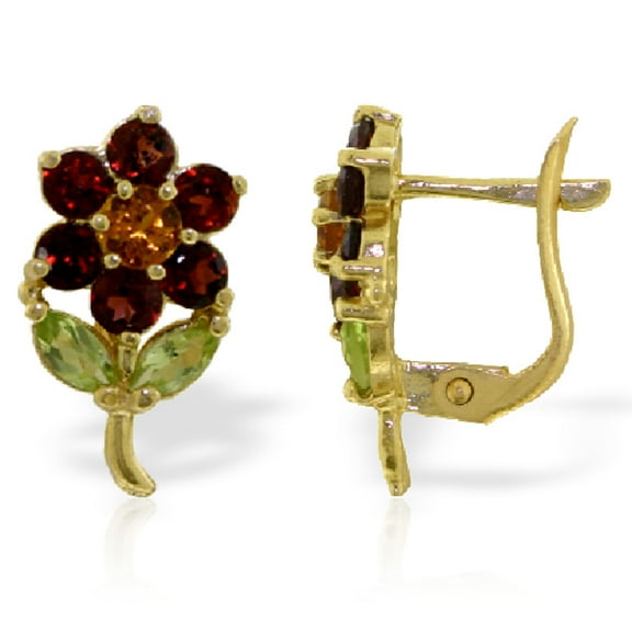 Galaxy Gold 14K Yellow Gold Flower Stud Earrings with Garnets, Citrines and Peridots