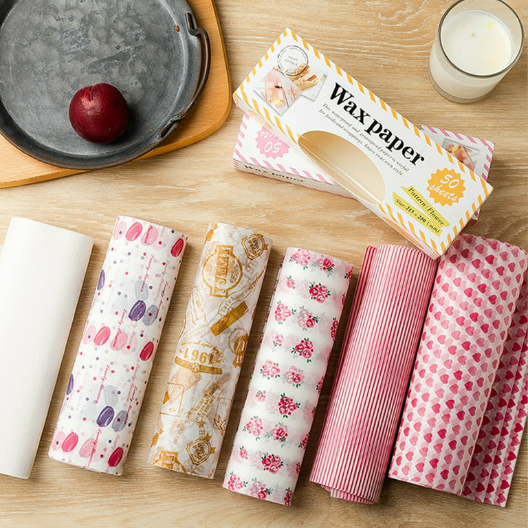 50-Piece Exquisite Pattern Food Wrapping Paper No Odor, Lightweight, Greaseproof Wax Paper, Food Oilproof Paper for Refrigerator, Size: B, Other
