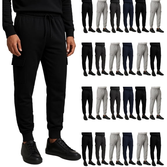 SOCKS'NBULK 24 Pack Mens Cotton Jogger Sweatpants, Assorted Colors & Sizes from S M L XL 2XL, Great for Homeless Shelter Donations, Cargo and Regular Pockets