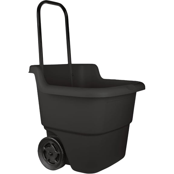 15-Gallon Garden Cart on Wheels, Durable Resin Multi-Purpose Yard Cart with Adjustable Handle & 7-Inch Wheels, Outdoor Utility Cart for Gardening, Lawn and Home Hauling (Black)
