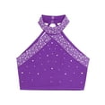 thumbnail image 3 of Sxiwei Kids Girls Shiny Rhinestones Halter Neck Vest Top Ballet Latin Modern Dance Performance Costume Purple 6, 3 of 5