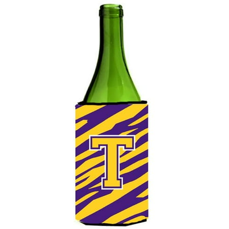 

Carolines Treasures CJ1022-TLITERK Tiger Stripe - Purple Gold Monogram Initial T Wine Bottle Hugger