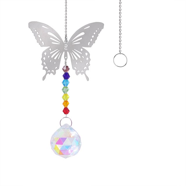 Atrapasueños de cristal de mariposa, máquina colgante de arcoíris de cristal para decoración de ventana, hogar y jardín