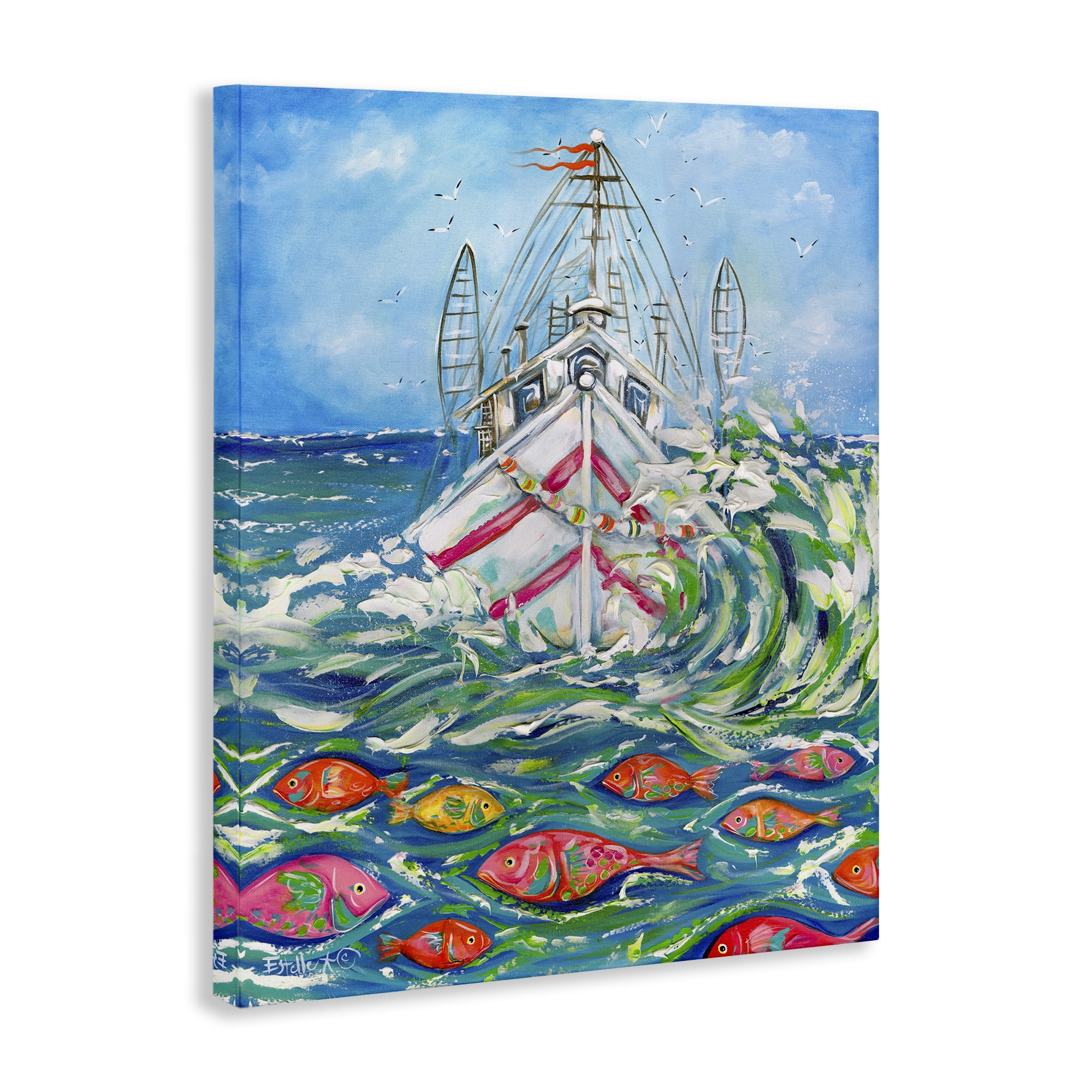 Stupell Industries Boat Net Splashing Transportation Painting Gallery Wrapped Canvas Art Print Wall Art, 30 x 40