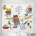 thumbnail image 1 of Animal Tapestry, Bear on Bicycle Fox in Raincoat and Bunny with a Teapot Urban Forest Characters, Fabric Wall Hanging Decor for Bedroom Living Room Dorm, 5 Sizes, Multicolor, by Ambesonne, 1 of 1