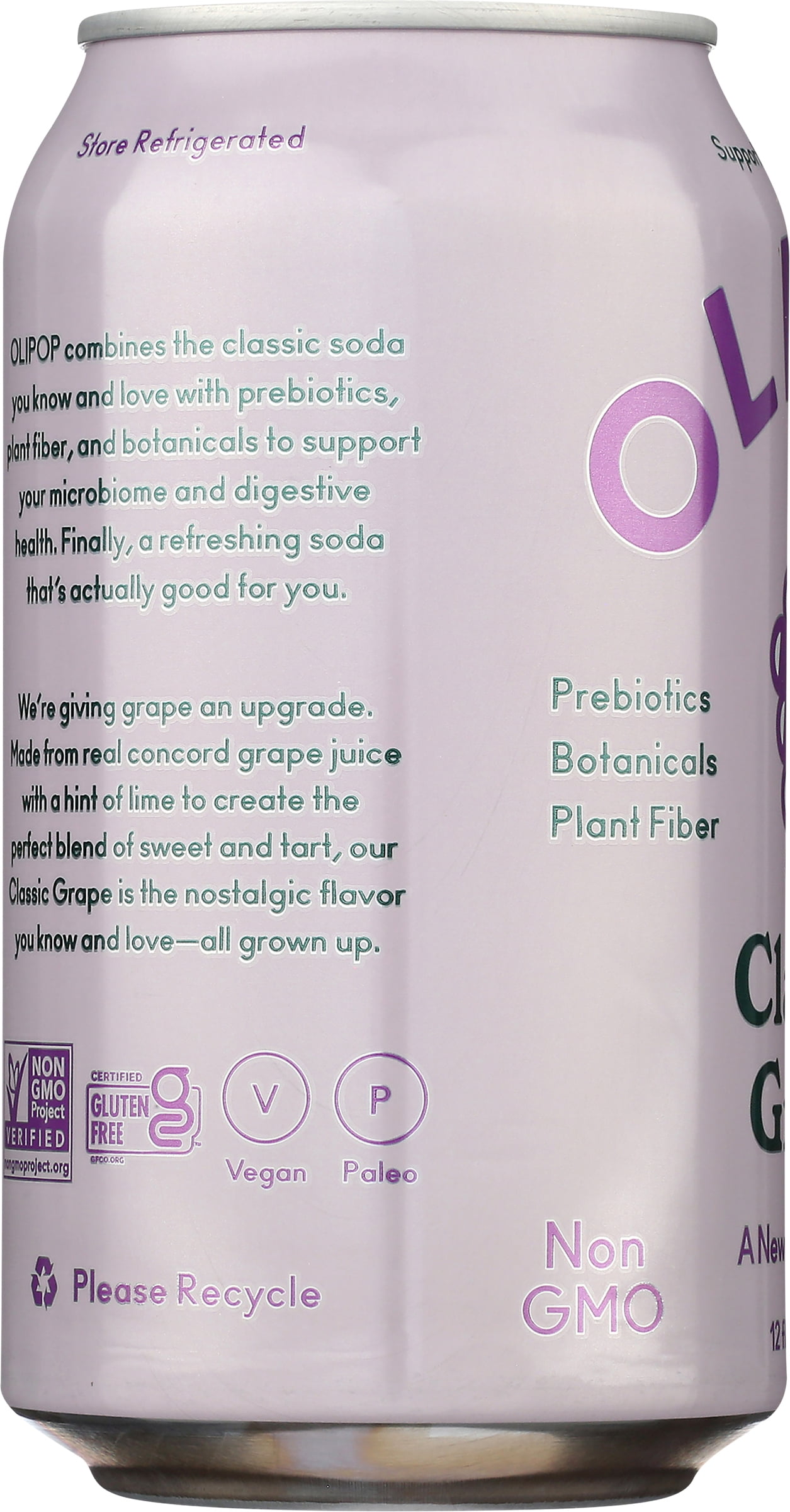 Olipop Prebiotic Soda Pop, Classic Grape, High Fiber, 12 fl oz 12 Pack
