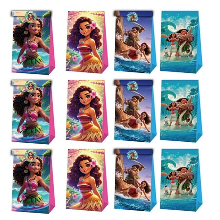 24PCS Moana Party Favor Candy Bags for Anime Themed Birthday Supplies Decor,Birthday Game Party Kraft Paper Goodie Gift Bag Decorations