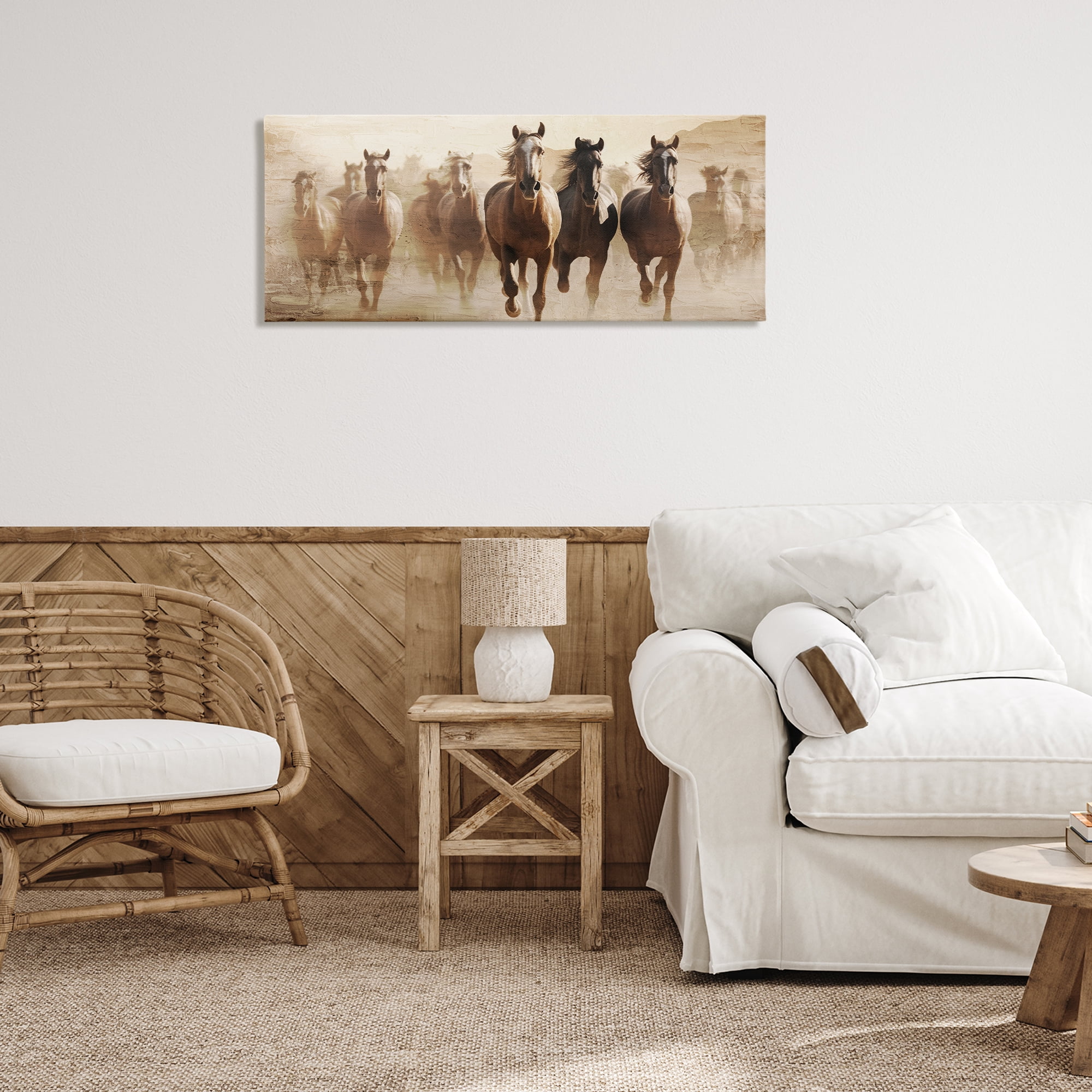 Stupell Industries Rustic Layered Gallop Animals Painting Wrapped Canvas Art Print Wall Art, 40 x 17