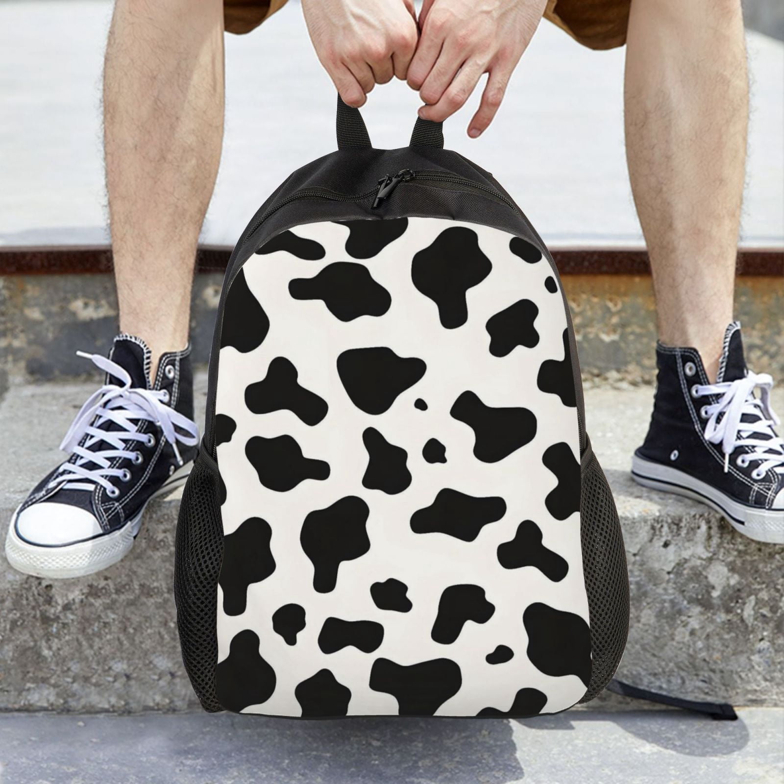 Single Side Full Backpack 16.1×11.8×4.5in Large Capacity Breathable Shoulder Belt Leisure Simple And Strong Bearing Capacity Simple Cow Print Pattern, Vector Art Style_1