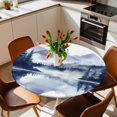 thumbnail image 2 of Watercolor Blue Lake Forest Elastic Fitted Round Table Cover Trees Mountain Waterproof Outdoor Tablecloth for Holiday Party, Picnic, Patio & Dining Fits Tables Up to 36"-44", 2 of 8