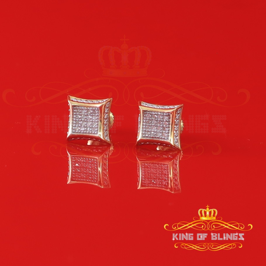 King of Bling's 10K Yellow Gold Real Diamond 0.10CT Men's /Ladie's Square-Shape Stud Earring