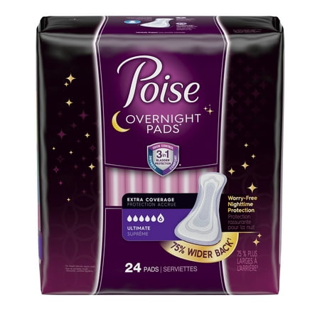 Poise Overnight Incontinence Pads for Women, Ultimate Absorbency, Extra Coverage, 24 (Best Incontinence Pads Review)