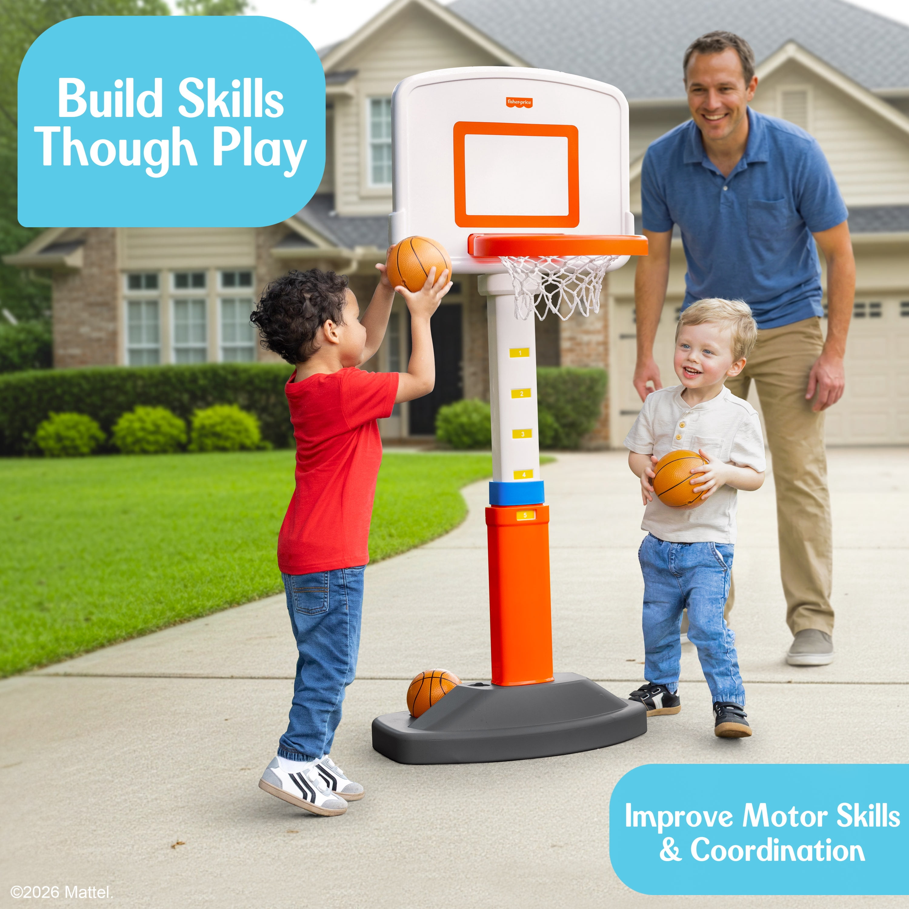 Fisher-Price Grow-to-Pro Basketball Set with Adjustable Height and Balls for Kids Ages 18 Months to 5 Years