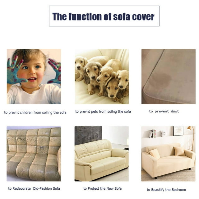VONKY Solid Color Sofa Cover Elastic Couch Dust-proof Anti-slide Slipcover 1/2/3/4 Seater Covers Protector Full Coverage Green L