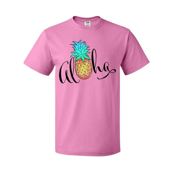 Inktastic Aloha- in Cursive with Pineapple Rainbow Colors T-Shirt