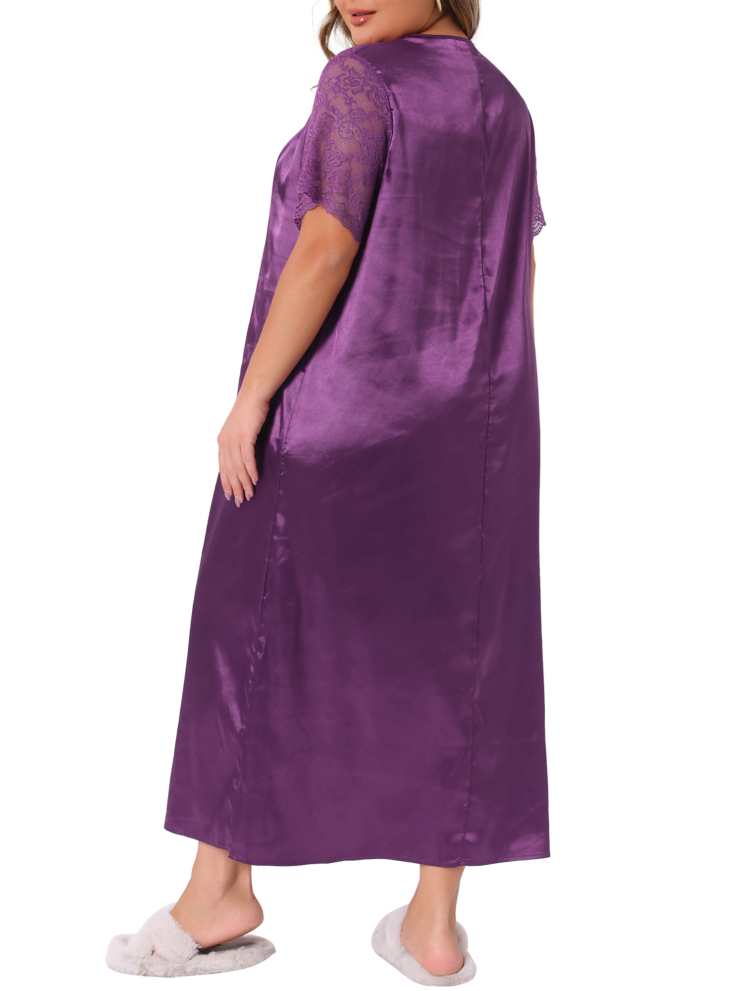 DARING DIVA Women's Plus Size Satin Short Sleeve Maxi  Nightgown 4X Purple