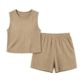 thumbnail image 5 of KPOPLK Girl's 2 Piece Outfits Summer Solid Color Linen Tank Top and Paperbag Waist Striped Shorts Set for 8 9 10 11 12Years(11 Years,Khaki), 5 of 7