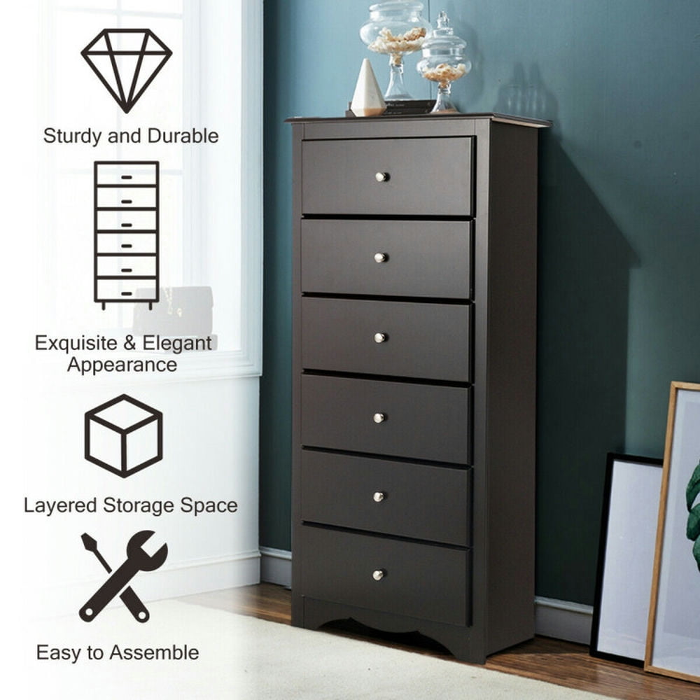 Finihen Storage Cabinet, Floor Cabinet, 6 Drawers Chest Dresser Clothes Storage Bedroom Furniture Cabinet, for Bathroom, Living Room, Bedroom, Kitchen, Brown
