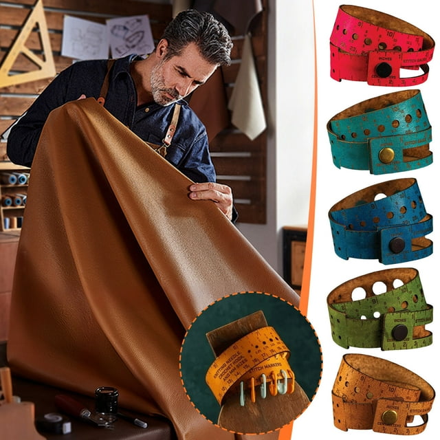 Bolsa Multifuncional de Cuero con Regla de Muñeca | Estuche 7 En 1 para Manualidades, Costura y Tejido | Ideal para Guardar y Transportar Herramientas | Regalo Perfecto para Tejedores y Crocheteros |