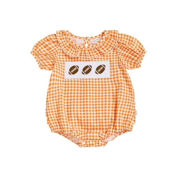 BemeyourBBs Baby Girl Plaid Romper Round Neck Short Sleeve Bubble Ruffle Jumpsuit