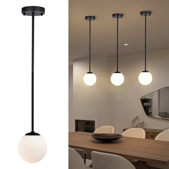 ASHOP Adjustable Matte Black Island Chandelier with Frosted Glass Globe Pendant Light for Kitchen, Dining Room