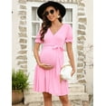 thumbnail image 3 of Yesfashion Wholesale Women's V Neck Short Sleeves Pregnancy Casual Tie High Waist a Line Solid Color Midi Dress, 3 of 8