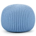 thumbnail image 3 of Gymax Pure Cotton Pouf Floor Ottoman Hand Knitted Footrest Cable Style Home Blue, 3 of 6