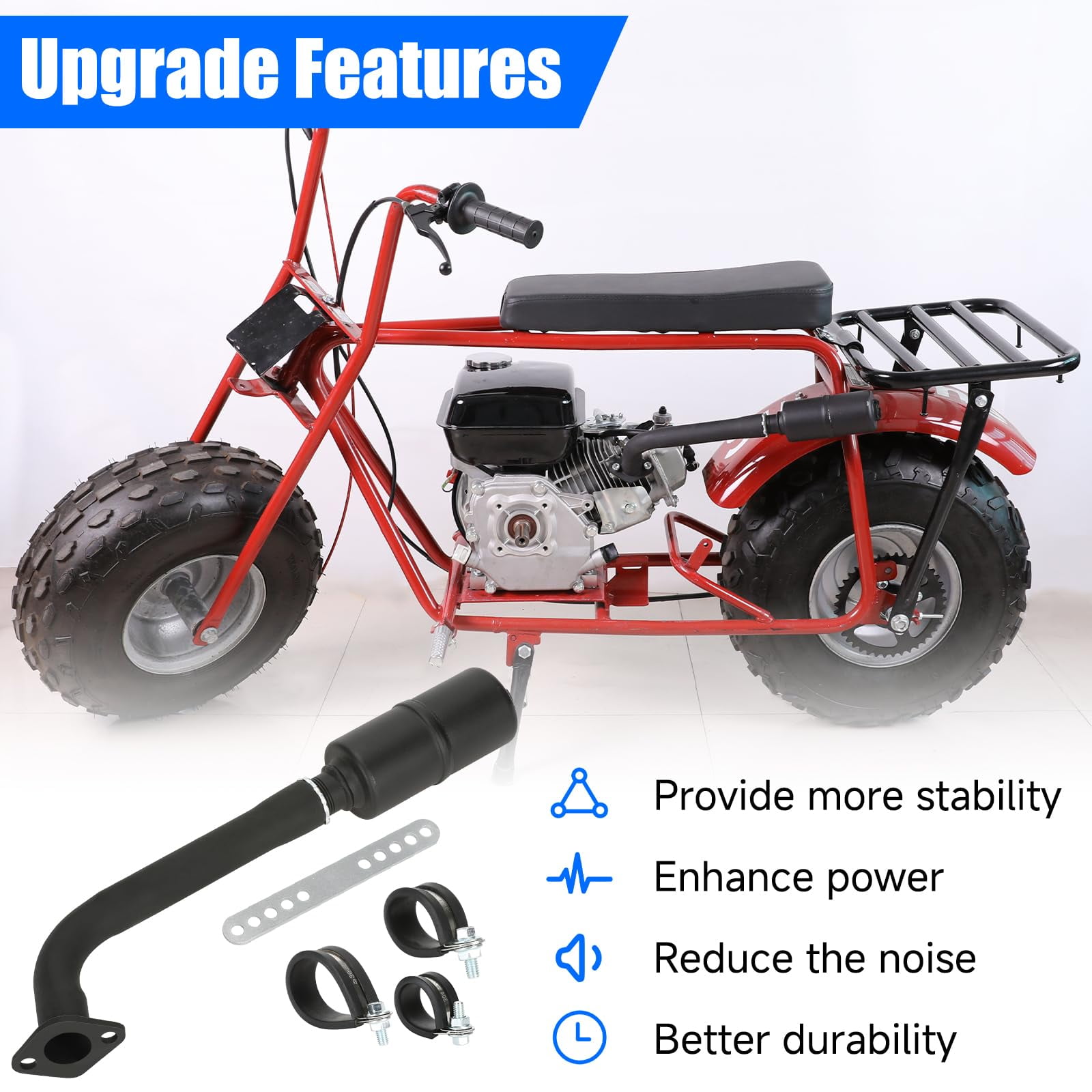 Exhaust Header Pipe Muffler Replacement for Predator 212 196cc 224cc 6.5hp Coleman CT200U CT200U-EX BT200X Baja Warrior MB200 GX160 Hammerhead Mini Bike Go Kart Part with Heat Shield Tape
