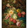 thumbnail image 2 of Josef Lauer 12x14 Gold Ornate Wood Frame and Double Matted Museum Art Print Titled - Still Life with Roses and Butterflies by a Brook in a Forest, 2 of 4