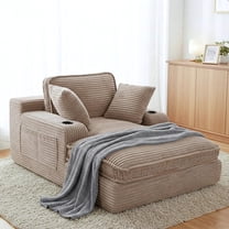 EOP 67'' Modern Oversized Chaise Lounge Chair Indoor, Plush Boneless Cloud Couch with Side Pockets & Cup Holders, Comfy Corduroy Sleeper Couch with Removable Pillows for Living Room, Camel