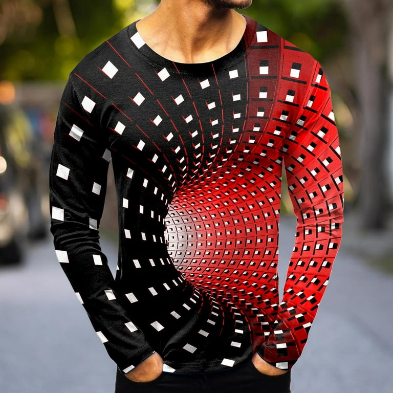 Red Compression Shirts For Men Mens Fashion Casual Sports Abstract Digital  Printing Round Neck T Shirt Long Sleeve Top
