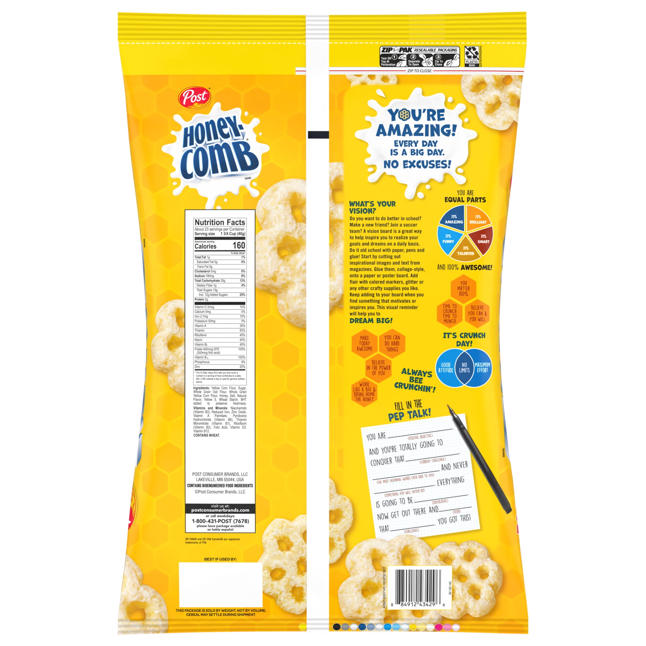 Post Honeycomb Cereal, Made with Real Honey, Certified Kosher, Crunchy 32 oz Bag