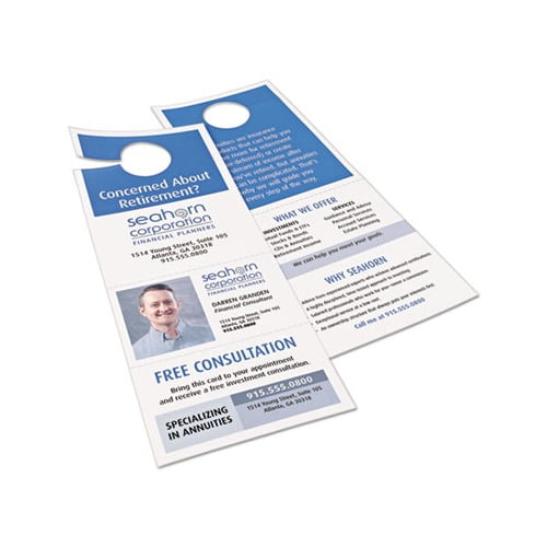 Door Hanger with TearAway Cards 97 Bright, 65lb, 4.25 x 11, White, 2