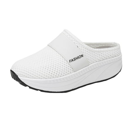 

FRSASU Slippers Clearance Women s Platform Lightweight Hollow Half Slippers Soft Bottom Shoes Mesh Sandals White 7.5(40)