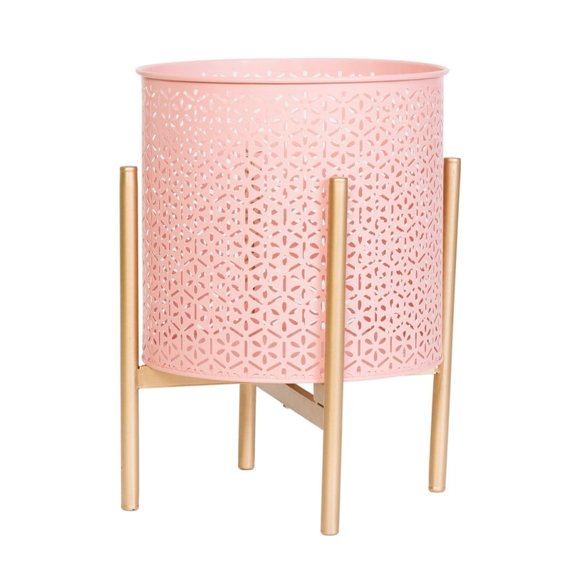 Modern Metal Planter Pot With 4-Leg Gold Metal Base - Pink - 14.75"H x 11.75"W
