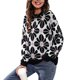 thumbnail image 1 of Suéter de punto mujeres sueltas dropped hombro manga larga flor color matching knit pullover Top Rosa olla L, 1 of 8