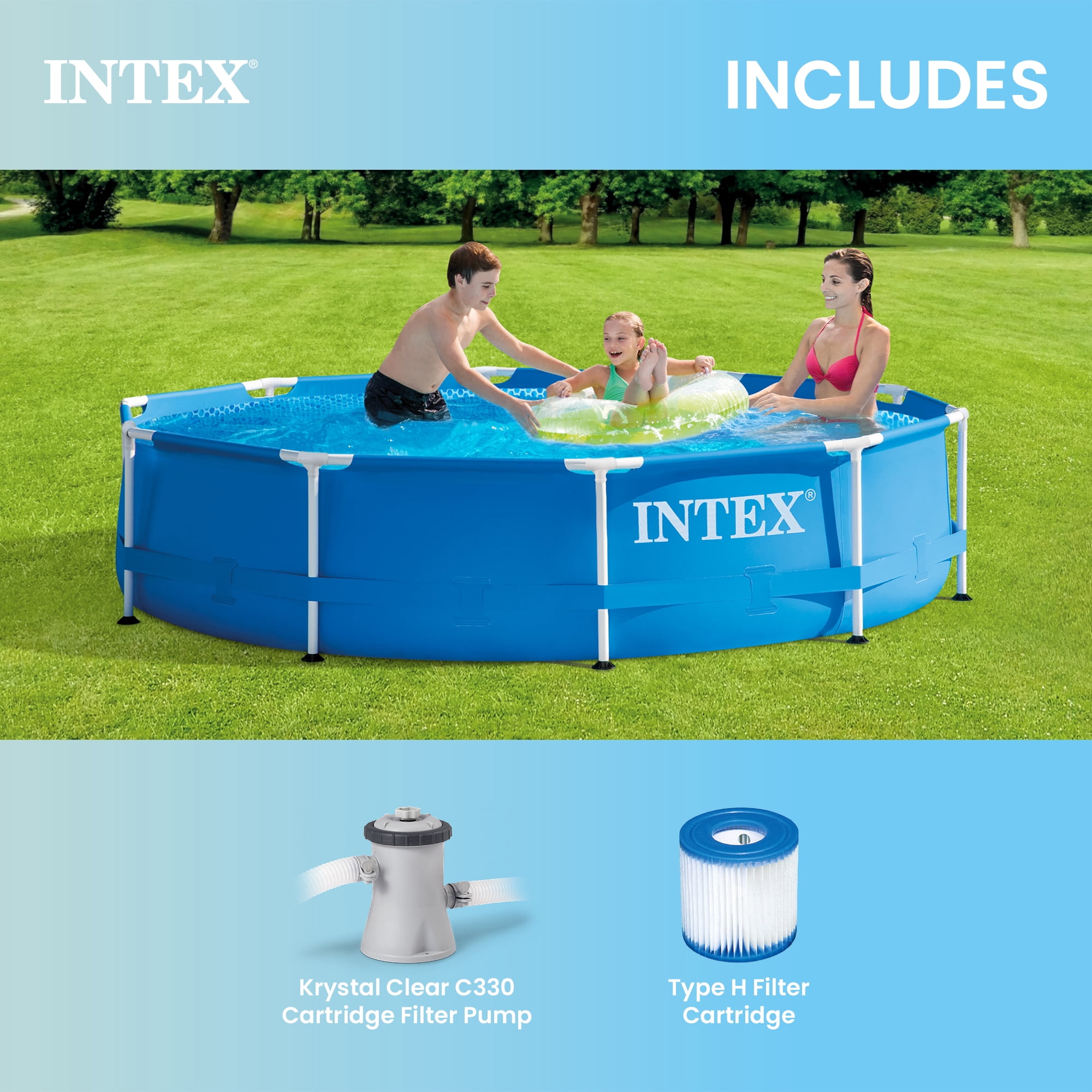 Open Box Intex 10' x 30" Metal Frame Set Swimming Pool w/ Filter Pump