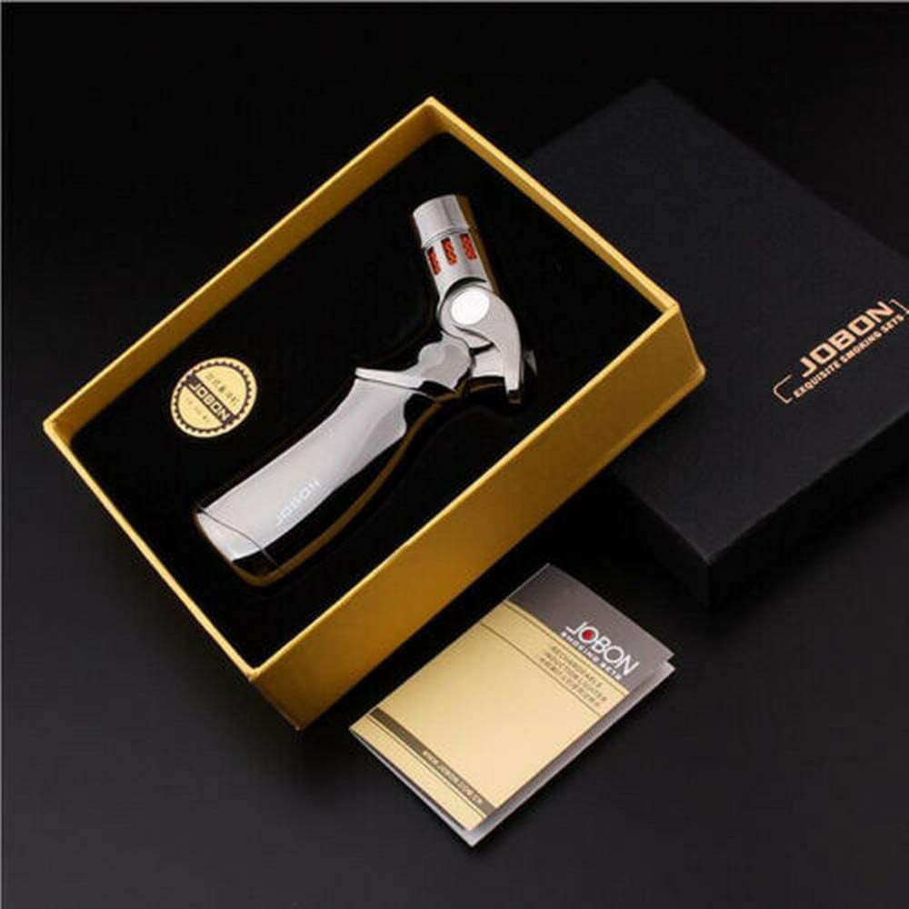 Piioket Windproof Luxury 4 Nozzles Quad Jet Torch Lighter Elegant Four Flame Refillable Butane Gas Cigar Cigarette Lighter - Gray