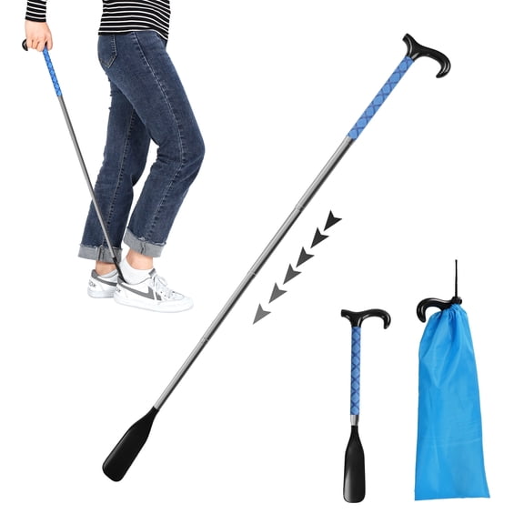 KEKOY Shoe Horn with Long Handle, 14" to 34" Adjustable and Retractable Expander Shoe Stick, Portable Stainless Steel Long Shoehorn for Seniors with Travel Bag