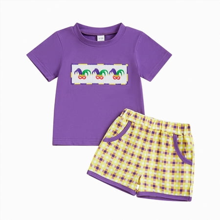 Ymyiu Toddler Boy Outfits Short Sleeve Toddler Boy Clothes Cute Short Sleeve T-Shirt Outfits Short Sets 2T 3T (Purple 2-3 Years)