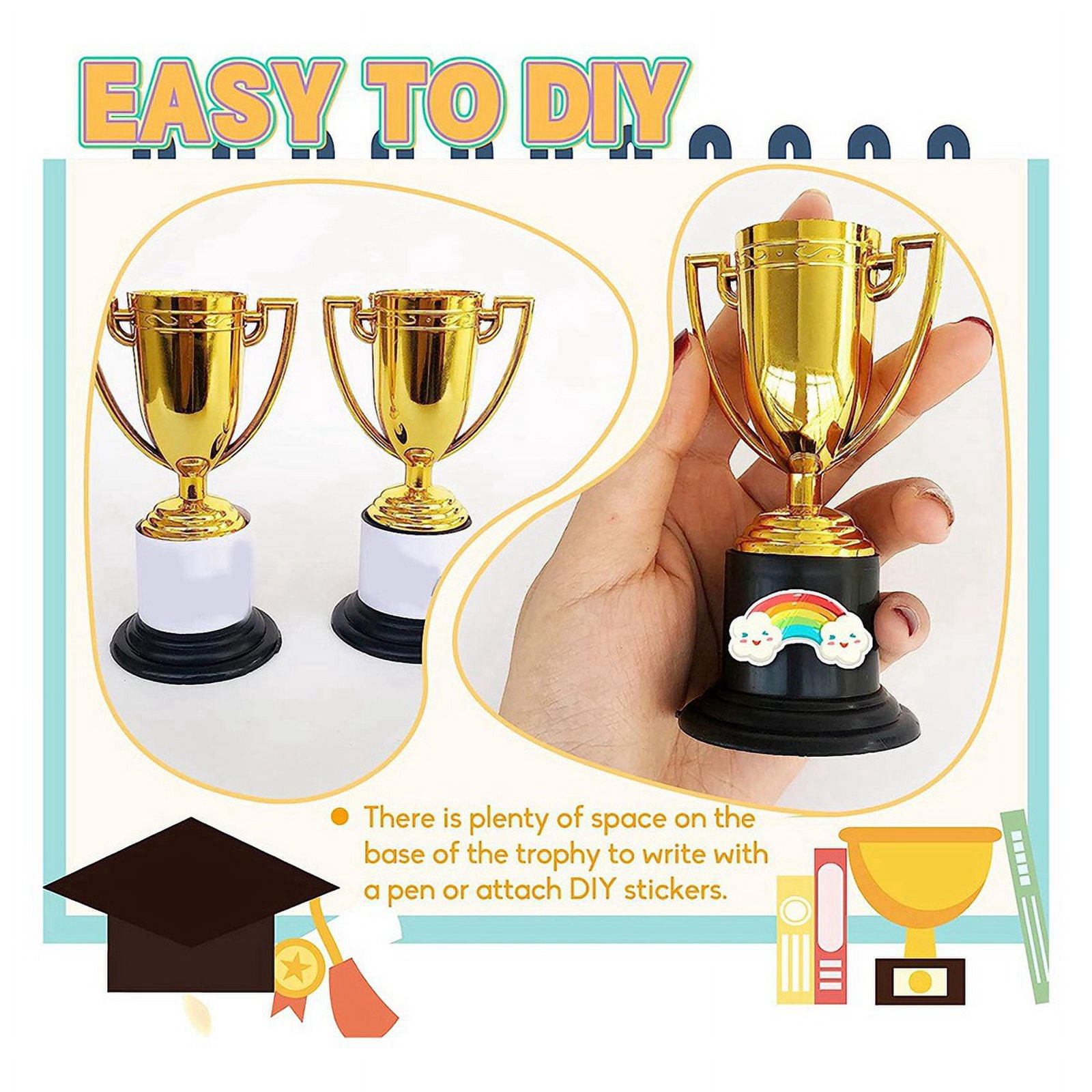 144 Pack Mini Trophy for Kids Awards,Plastic Gold Award Trophy Cups,for Party Favors,Rewards,Sports,Competitions
