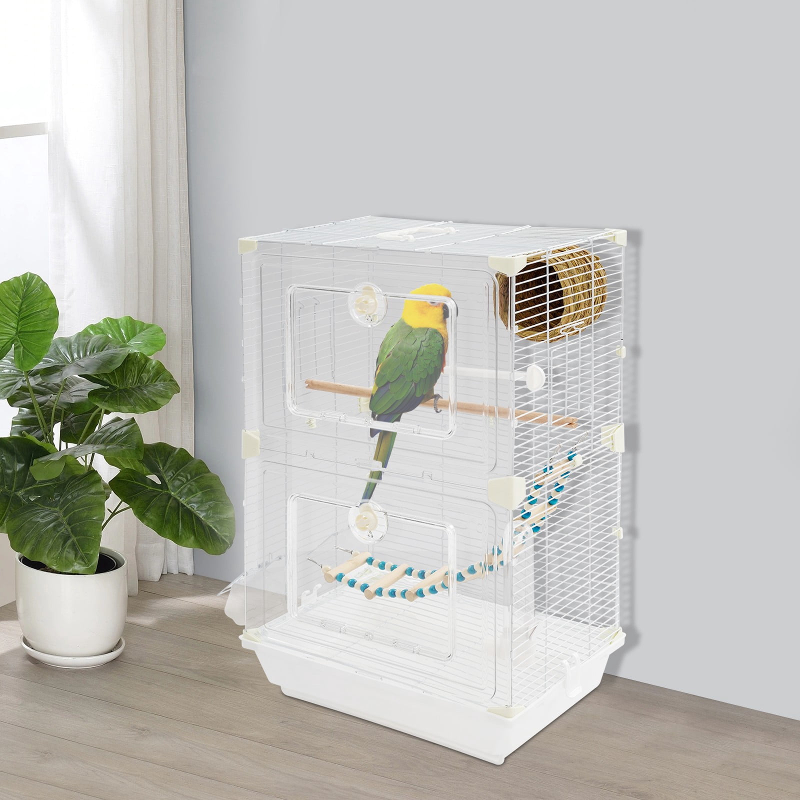 40*28*63cm White Freestanding Bird Cage Standing Flight Bird House Living Rooms Balconies Courtyards