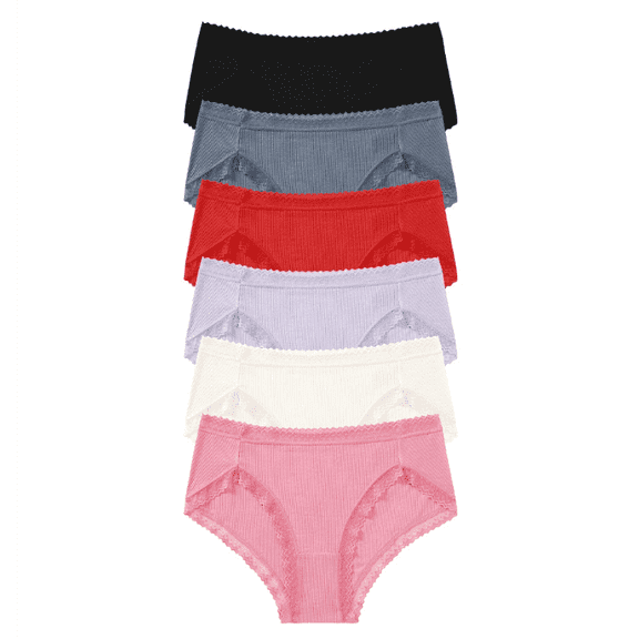 Jennifer Intimate 6 Pack Organic Cotton Modal Blend Hipster Panty with Silky Lace Trim Breathable Full Coverage Briefs (S–XL)