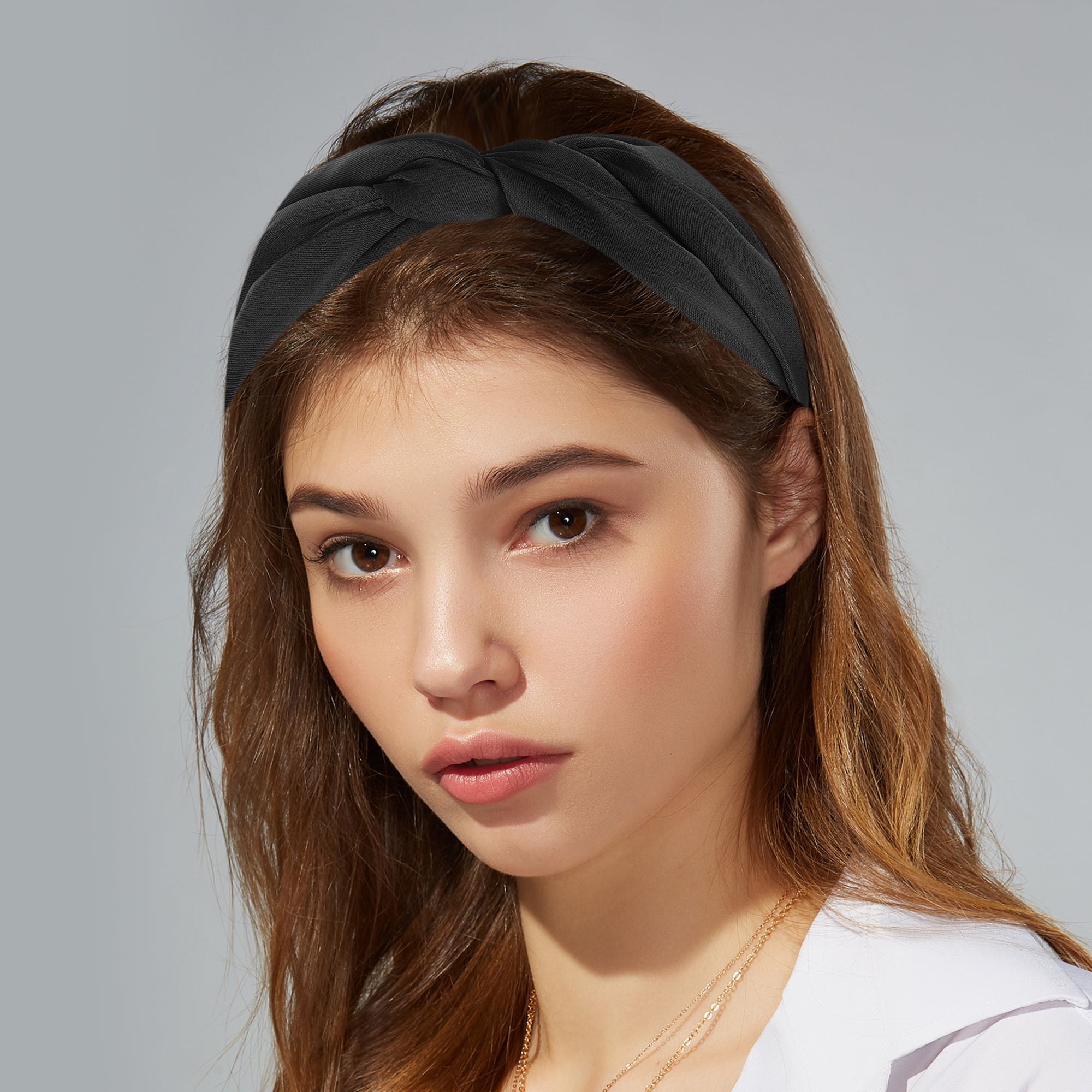 Unique Bargains Satin Twist Headband Hairband for Women 1.2 Inch Wide Black